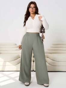 Solflare Quần ống rộng cạp chun dáng suông mới mùa Xuân/Hè 2026, thích hợp cho đi chơi, mặc hàng ngày, dự tiệc, đi làm, đi học, hẹn hò, ở nhà, tiệc sinh nhật và nhiều dịp khác, dáng rộng, màu be, cỡ lớn. - Màu xanh Bạc hà - Xem 5