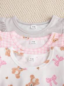 Souflis Souflis 3件套法式女童可爱小熊碎花印花短袖连衣裙，夏季 - 彩色 - 查看 5