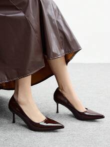 CUCCOO BIZCHIC 棕色尖头细高跟女鞋，简约舒适，通勤日常百搭，工作场合亦可穿着。这款高跟鞋气质时尚性感，适合工作、派对、宴会等场合。 - 鏡面咖啡 - 查看 4