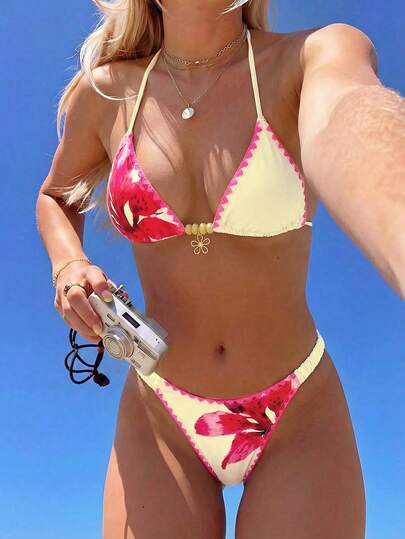 Swim Mod Women's Swimwear 2 Pieces Set, Random Mixed Colors, Sexy Halter Tie Elegant Beach Outfit