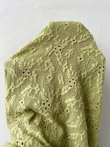 Easowa V领荷叶边泡泡袖纽扣A字连衣裙，提花面料，休闲优雅，适合办公室或度假穿着，春夏女士短款连衣裙 - 綠色 - 查看 6