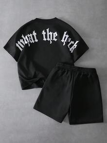 PAVTROS 男士休闲刺绣T恤和短裤套装 - 黑色 - 查看 4