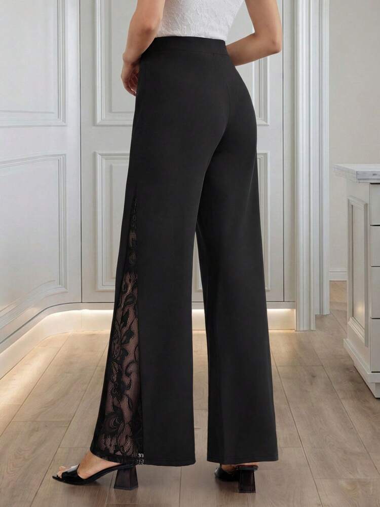 Women's Elegant Side Lace Trim Casual Pants, Autumn And Winter Elegant Party Occasion Ladies Elegant Trousers, Summer