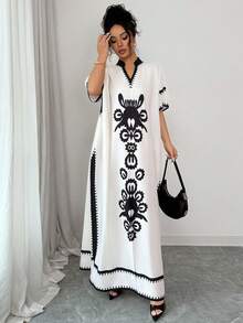 Selianne Elegant Romantic Floral Batwing Dress For Vacation Wrap Around Dresses For Ladies Women's Talk Dress Zanzea Dress For Women Wow Dress Casual Dresses For Women White Caftan Dress Long Dresses Printed Dresses New Arrival Dress Causal Dresses For Women Summer Graphic Dress Zanea Dress For Woman Yisikado Dress Latest Dress Kaftan Dress For Women Loose Fit Tunic Dress Oversized Bohemian Dress White Dress Black Print - Apricot - View 3