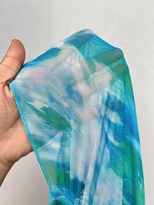 Rustia 大码T恤，艺术渐变网纱不对称肩部优雅印花上衣两件套短袖套装，女士大码两件套夏季套装，曲线两件套夏季度假套装，女士两件套曲线度假套装，女士度假套装，曲线夏季套装，女士夏季两件套，Babyphat蓝绿色女士两件套，绿松石色女士两件套休闲两件套，女士夏季套装，大码女士两件套，大码夏季套装 - 薄荷藍 - 查看 7