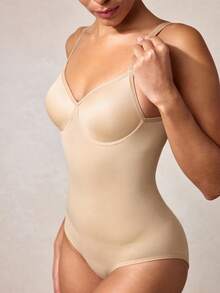 Veilyse 1pc Women Seamless Fixed Cup Camisole Bodysuit With Waist Cincher, Slimming - Apricot - View 6