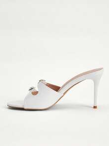 CUCCOO CHICEST Mules à talons hauts blancs et fins, sandales à bout ouvert avec double bride, sexy pour le port en extérieur et les sorties pour femmes - Blanc - Voir 4