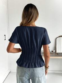 Siren Gaze Women's Solid Color Round Neck Batwing Sleeve Cinched Waist Blouse,Summer Top - Grey - View 2