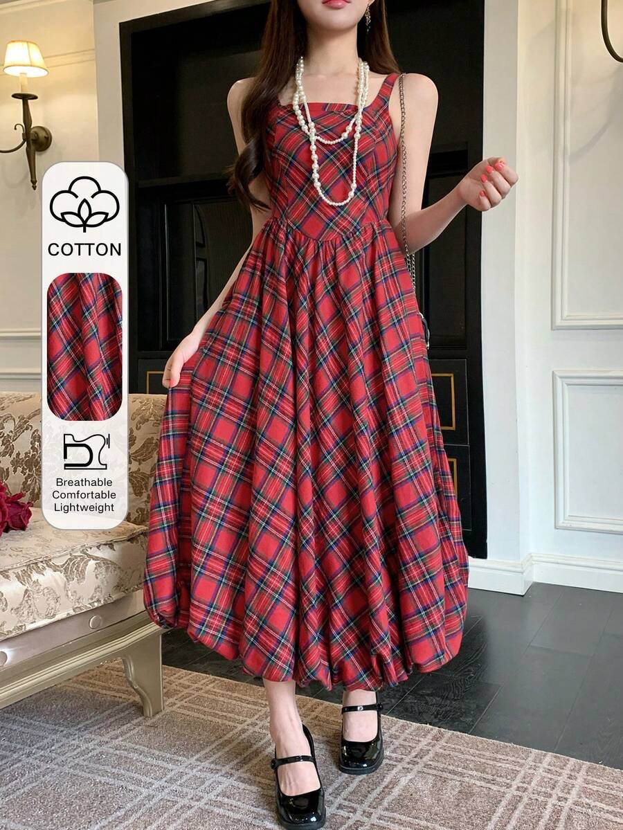 DAZY Vestido midi plisado de cuello cuadrado sin mangas con estampado elegante para mujer, vestido de invitada de boda de verano - Rojo - Ver 1