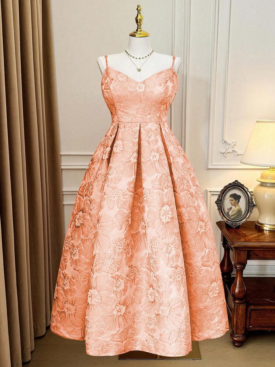 Rometta Robe de soirée élégante à encolure en V et froncée pour femmes grandes tailles - Orange - Voir 1