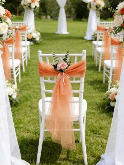 6PCS Gauze Chair Back Cover Mesh Sashes Wedding Aisle Decoration 75*150cm/29*59inch DIY Bow Ribbon For Outdoor Anniversary ​Valentine's Day Celebration Birthday Parties
