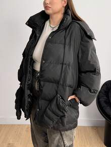 Enliva Plus Size Women Loose Coat With Gloves And Hood Autumn Winter - Black - View 3