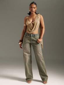 Women's Casual Everyday Wear Jeans With Pockets And Button Embellishments - Medium Wash - View 5
