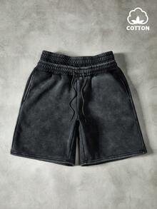 PAVTROS 男士街头风水洗黑色短裤，双腰带拼接设计，适合户外音乐节、日常出行、朋友聚会、送给男友/老公的礼物、周年纪念礼物 - 黑色 - 查看 7