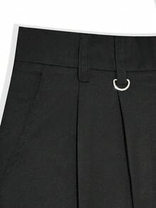 Manfinity Mode 男士商務休閒雙摺褶鬆身西裝長褲，適合日常休閒穿著、週末出遊、旅行、朋友聚會等。這款長褲是男士衣櫥中不可或缺的多功能單品，非常適合作為送給男友或丈夫的禮物，適用於典禮和正式場合 - 黑色 - 查看 3