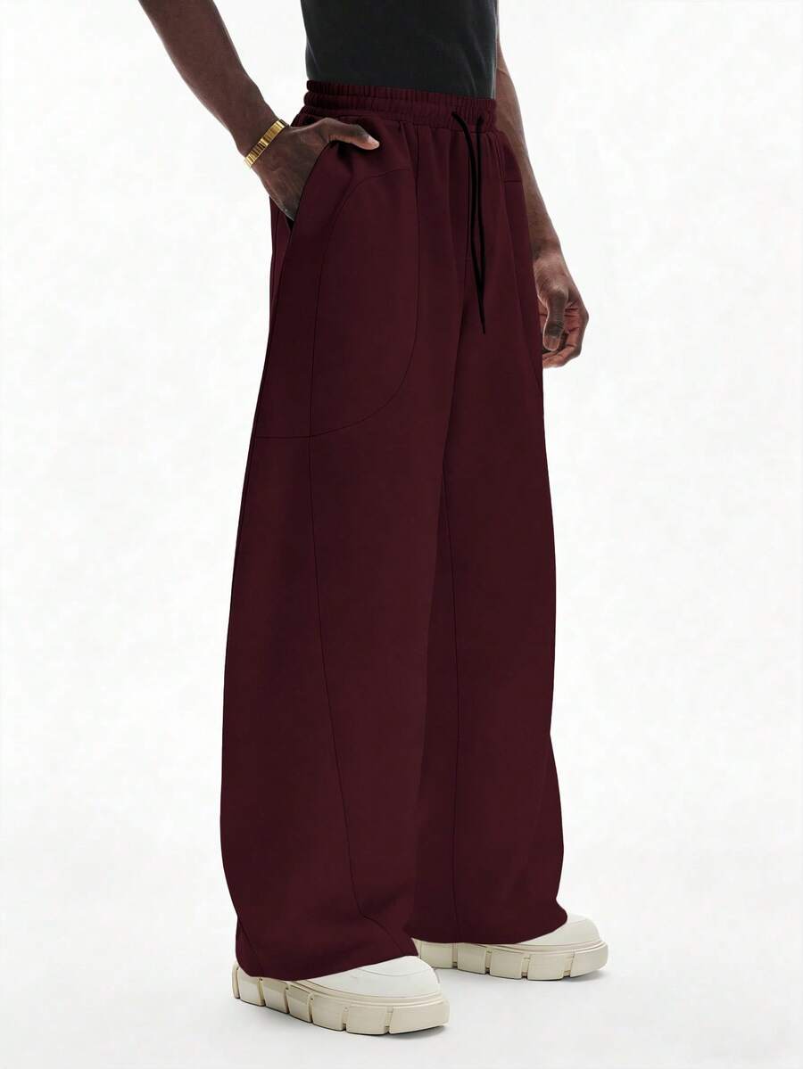STYNVO Men's Casual Solid Color Drawstring Waist Sweatpants - Burgundy - View 1
