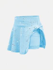 SHEIN Bộ 2 món đồ thể thao cho bé gái: quần short và váy, thích hợp tập yoga, mặc thường ngày, chất liệu co giãn, họa tiết ngôi sao, váy ngắn thoải mái, thích hợp cho năm học mới. - Nhiều màu - Xem 3