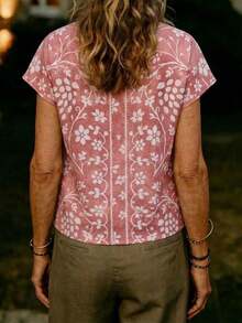 EMERY ROSE Áo sơ mi nữ cổ chữ V in hoa, thích hợp cho kỳ nghỉ năm 2026. - Màu Hồng baby - Xem 2