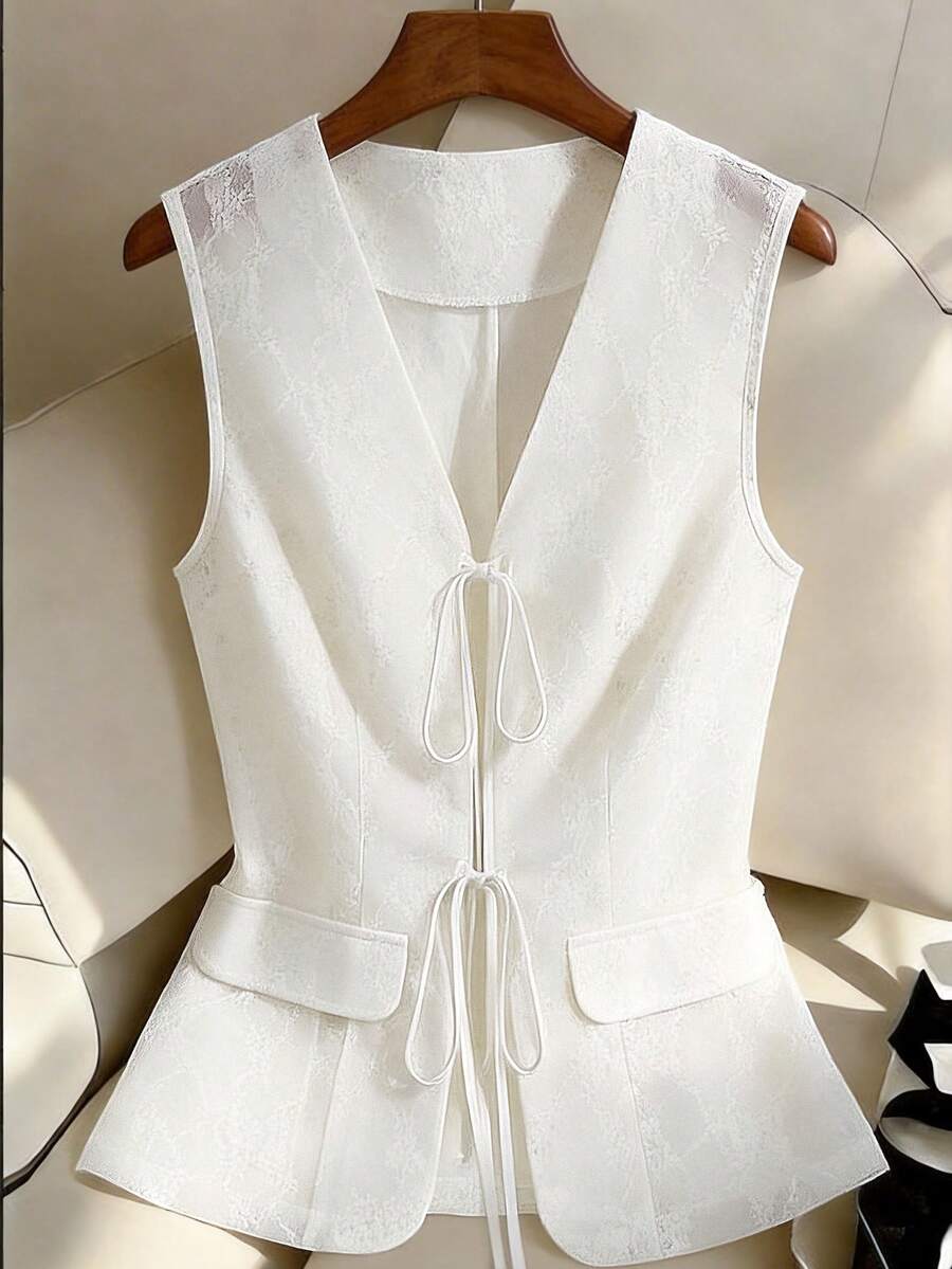 Franclia Women's Summer French Style Commuter Lace-Up Vest - Apricot - View 1