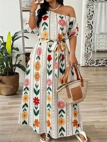 Weeklong Plus Size Floral Print Dress - Multicolor - View 5