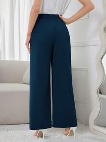 Modelyn Women's Fashion Solid Color Cargo Wide Leg Pants - Blue - View 2