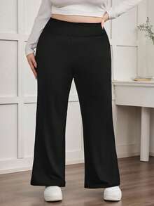 Enliva 大码高腰喇叭弹力休闲裤，返校季，针织面料，女士秋季裤装，冬季，CURVE PLUS，夏季 - 黑色 - 查看 4