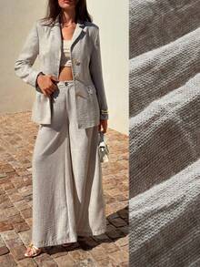 EURMUSE Traje de chaqueta y pantalones de unicolor casual para ir al trabajo - Marrón Mocha - Ver 2