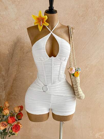 Soleia 女士纯色露背系带腰身优雅连体裤，适合约会和外出穿着