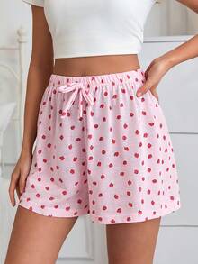 SHEIN Women's 2 Packs Ribbed Knit Heart Print Sleep Shorts Elastic Waist Pajama Bottoms - Pink - View 5