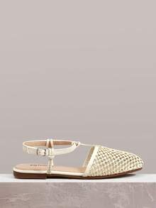 Styleloop 女士鞋履 假日风编织鞋 面条带女士平底鞋 假日风穿搭 波西米亚风穿搭 美式复古风 波西米亚风 西部风 音乐节穿搭 派对穿搭 平底女鞋 - 米白色 - 查看 6