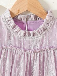 Vintaside Kids Đầm công chúa dáng rộng thanh lịch cho bé gái, cổ bèo nhún, tay phồng, thêu họa tiết và viền hai lớp, thích hợp cho kỳ nghỉ, du lịch, dự tiệc, làm quà tặng, mùa xuân và mùa thu. - Màu tím - Xem 6