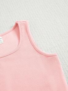 SHEIN Bộ áo tank top và quần short màu trơn cho bé gái tuổi teen, dễ thương và thoải mái. - Hồng - Xem 4