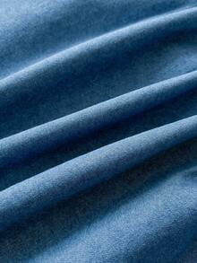 SHEIN 方领花瓣袖牛仔衬衫 - 藍色 - 查看 7