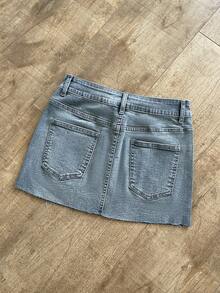 Elamini Váy ngắn denim cạp siêu thấp đính đá và họa tiết ngôi sao. - Màu xanh lam - Xem 3