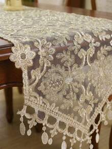Cirelle Solid Color European Fabric Table Runner Placemat Desk Piano Tea Table Cabinet Multipurpose Cover Embroidery Home Decor Dining Room Decor Wedding Party Housewarming Gift Holiday Celebration Table Setting - Light coffee - View 13