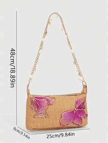 SHECARRY 1Pc Tropical Island Style Sequin Flower PU Shoulder Bag, Star & Shell Decor Beach Handbag For Summer Holiday Travel(The Small Pendants Are In A Separate Bag For DIY Use.) - Brown - View 2
