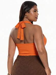 Solavibe טופ כתום עם קשירה במידות גדולות - כתום חלוד - ראה 4