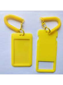 1PC Macaron-Colored Solid Plastic Card Holder With Sliding Cover & Spring Coiling Keychain, Portable Durable ID Badge Holder, Ideal For School, Student & Daily Commute, Perfect Gift For Friends - Multicolor - View 4