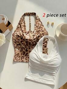 SHEIN MOD 两件套加大码金属装饰深V露背吊带背心，热带风情，性感撩人，时尚百搭，可作外套穿着 - 彩色 - 查看 1