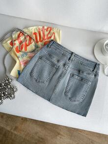 Elamini Váy ngắn denim cạp siêu thấp đính đá và họa tiết ngôi sao. - Màu xanh lam - Xem 7