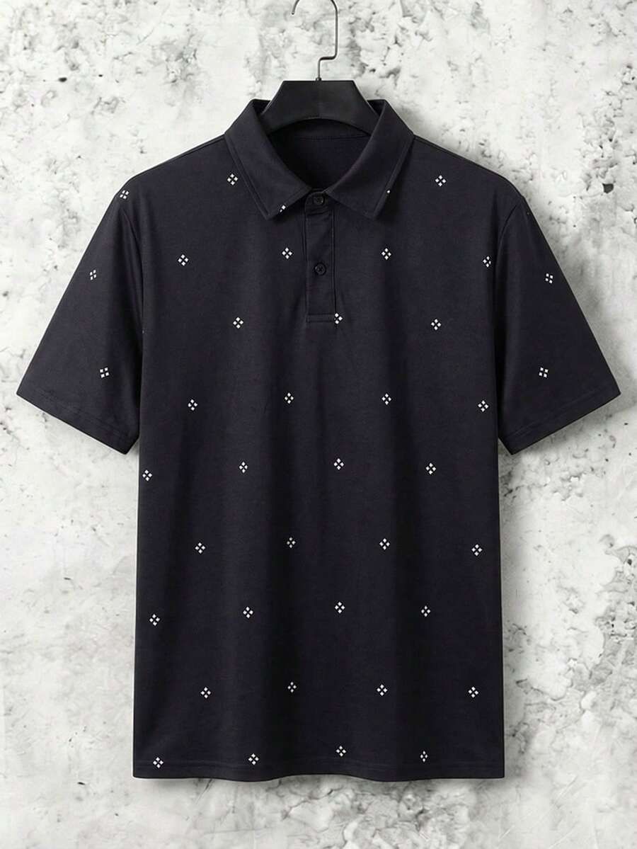 HIMLAND Men's Casual Commuter Elegant Minimalist Printed Polo Shirt - Black - View 1