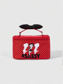 Betty Boop | ROMWE Betty Boop | Bolsa de almacenamiento portátil de gran capacidad con lazo de ROMWE, bolsa de cosméticos portátil para viajes - Rojo - Ver 3