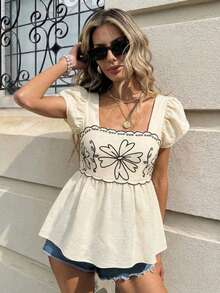 Elyressa Elegant Summer Shirt With Printed Woven Fabric For Women - Apricot - View 4