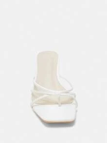 女士高跟凉鞋，方跟粗跟玻璃跟时尚拖鞋，白色踝带凉鞋，带趾环和踝带的人字拖，猫跟鞋 - 白色 - 查看 5