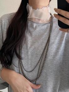 FRIFUL Áo thun nữ cổ cao, chất liệu lưới, dáng rộng, thích hợp mặc đi phố, in họa tiết. - Màu Xám nhạt - Xem 5