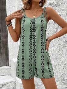 SHEIN LUNE Women's Casual Geometric Print Jumpsuit - Green - View 6