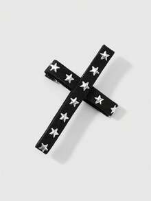 ROMWE Goth 2款Y2k复古时尚个性简约甜美酷炫暗黑风哥特黑色双面植绒铆钉星形拼接十字DIY发夹侧夹发卡，组合套装，适合女孩、女士和女朋友日常佩戴，节日礼物 - 黑色-30 - 查看 9