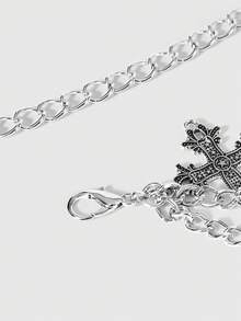 ROMWE Goth 1件装女士银色五芒星十字架装饰双链装饰暗黑风朋克风腰链连衣裙牛仔裤配饰日常百搭 - 五角星十字架雙層鏈條腰鏈 - 查看 4