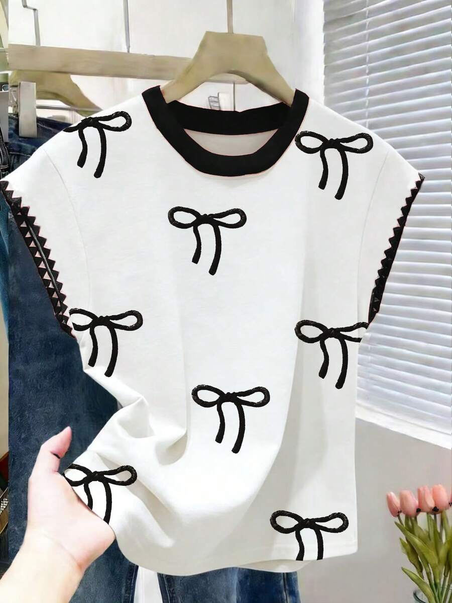 Resyla 女士蝴蝶结印花夏季T恤 - 彩色 - 查看 1