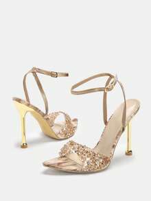 High Heel Fashionable Pointed Toe Metal Sandals, Casual For Daily Wear In Summer - Apricot - View 7